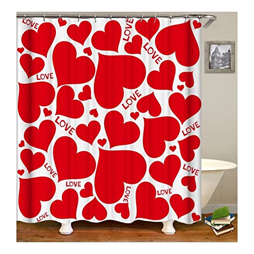 Mesnt Duschvorhang 120x180, Herzen Love Polyester Textil Wannenvorhang, Rot Weiß von Mesnt