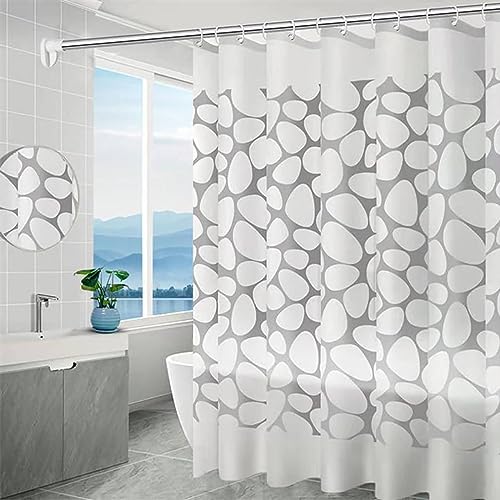 Mesnt Duschvorhang Antischimmel, 260x200cm Duschvorhänge für Badezimmer mit C-Ringe aus PEVA Kieselmuster auf weißem Hintergrund, Grau weiß von Mesnt