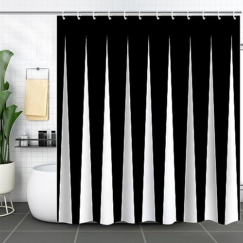 Mesnt Duschvorhang Antischimmel 180x180, Vertikaler Streifen Polyester Textil Wannenvorhang, Schwarz-Weiss von Mesnt