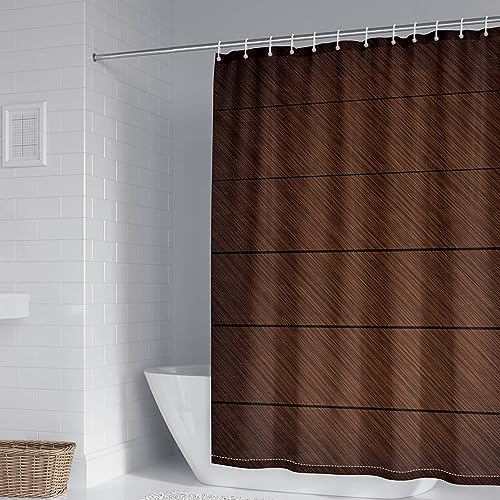 Mesnt Duschvorhang Polyestergewebe, 300x200cm Badezimmer Textil Vorhang Anti Schimmel aus Polyester Bauernhaus mit Scheunentor aus Holz, Dunkelbraun von Mesnt