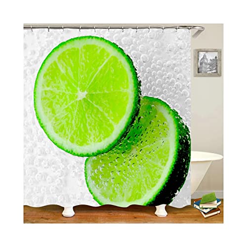 Mesnt Duschvorhang Textil Grün, Polyester Grüne Zitrone und Blase Polyester Stoff Bad Vorhäng für Badezimmer, 120x180cm von Mesnt