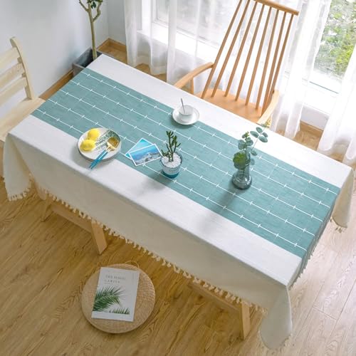 Mesnt Fabric Tablecloths, Polyester Geometric Lattice Patchwork Pattern with TasselDecorative Fabric Table Cover for Kitchen, Light Blue, 55 x 79 Inches Mesnt Fabric Tablecloths, Polyester Geometric Lattice Patchwork Pattern with TasselDecorative Fabric Table Cover for Kitchen, Light Blue, 55 x 79 Inches von Mesnt