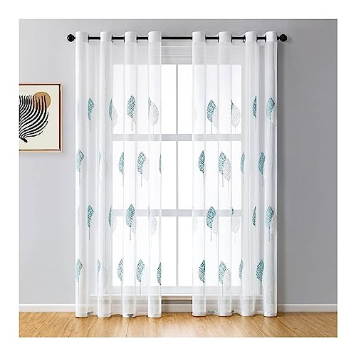 Mesnt Gardine Schlafzimmer, 214 x 102 cm (Höhe x Breite) Bicolor Baummuster Voile Netz Vorhang Halbtransparent, Blau von Mesnt