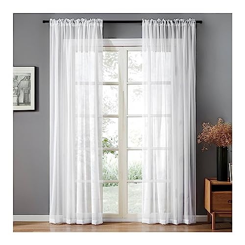 Mesnt Gardine Schlafzimmer, Polyester Halbtransparenter Voile Vorhang für Schlafzimmer, Weiß, H115 x B132 cm von Mesnt