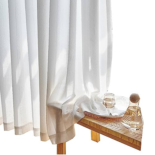 Mesnt Gardinen Weiss, Vollfarbiger halbtransparenter Vorhang für Schlafzimmer/Wohnzimmer aus Polyester, Weiß-Haken, 132x160CM-2 STÜCK von Mesnt