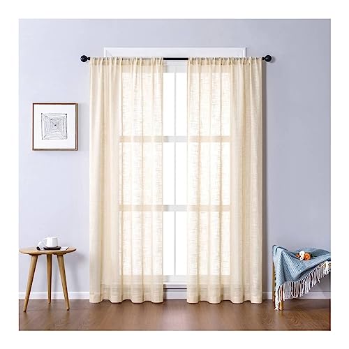 Mesnt Halbtransparente Gardinen Vorhänge, Polyester Atmungsaktiver, transparenter Netzvorhang, halbtransparent, Beige, H160 x B107 cm von Mesnt