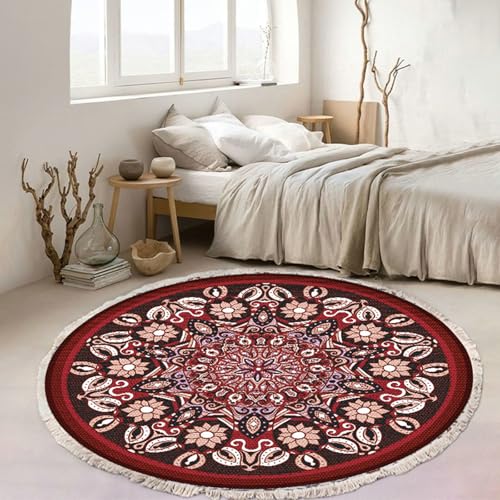 Mesnt Kinderzimmer Teppiche Mädchen, Mandala-Muster Teppich aus Polyester ideal fürs Wohnzimmer, Schlafzimmer und Kinderzimmer auch als Badematte, Rot, Stil 2, Größe: Rund 100cm von Mesnt