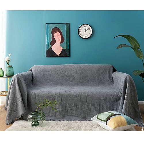 Mesnt Sofa Überzug 2 Sitzer, Dunkelgrau Wohndecke als Sofadecke, Couch Überwürf, Sofa Überzug Einfarbige Raute mit Struktur aus Polyester, 230x250CM von Mesnt