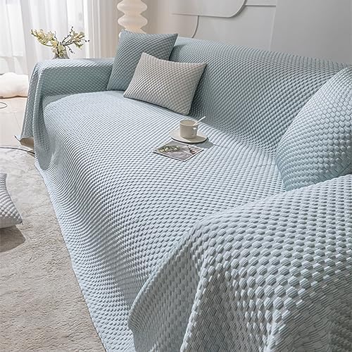 Mesnt Sofabezug 3 Sitzer, Chenille Couchschutz für Haustiere Einfarbig mit körniger Textur Hellblau, 210x260CM von Mesnt