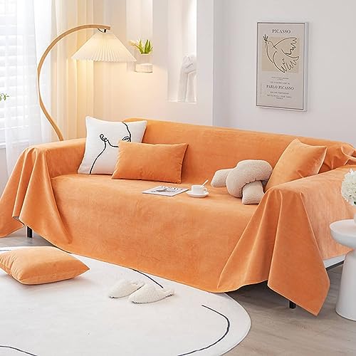 Mesnt Sofabezug Decke, Orange Sofaüberwurf Decke Couch Einfarbig aus Chenille, 180x260cm von Mesnt