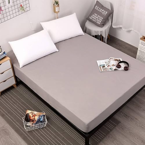 Mesnt Spannbettlaken Bettlaken, 152 x 203 + 45cm Polyester-Baumwolle Einfarbig Bettwaren Spannbettlaken Matratzenschoner, Grau von Mesnt