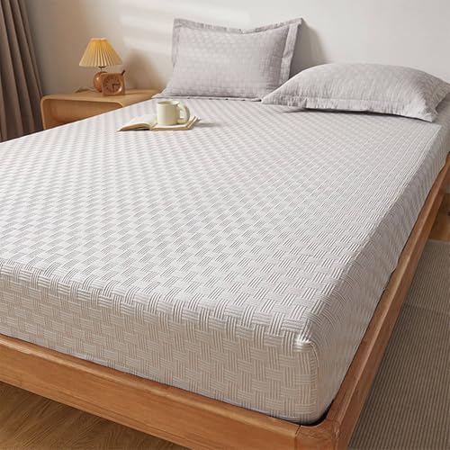 Mesnt Spannbettlaken Bettlaken, 180x200cm Gewebtes Plaid strukturiert Bettwäsche Spannbetttuch mit 2 Kopfkissenbezügen aus Polyester+Baumwolle Weich und Knitterfrei, Lichtgrau Mesnt Spannbettlaken Bettlaken, 180x200cm Gewebtes Plaid strukturiert Bettwäsche Spannbetttuch mit 2 Kopfkissenbezügen aus Polyester+Baumwolle Weich und Knitterfrei, Lichtgrau von Mesnt