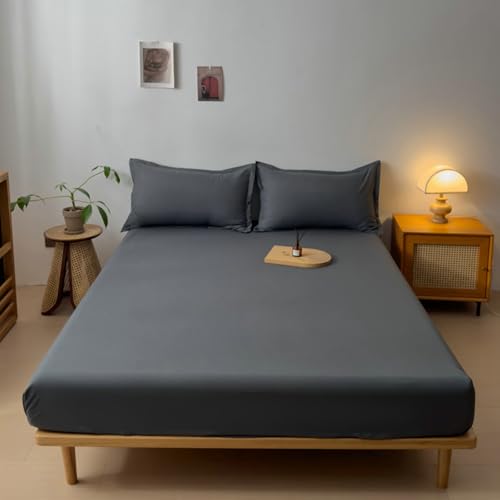 Mesnt Spannbettlaken Spannbetttuch, 152 x 203cm Baumwolle Einfarbig Bettwäsche Spannbetttuch für Boxspringbetten, Dunkelgrau-Höher von Mesnt