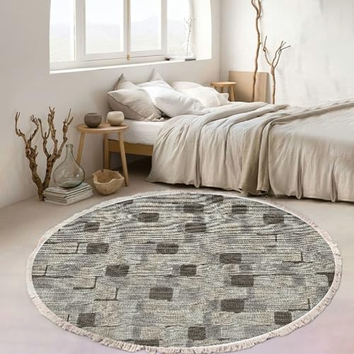 Mesnt Teppich Bürostuhl, Geometrisches Gitter Teppiche aus Polyester Pflegeleicht Küchenteppich Ideal für Terrasse Balkon Garten, Graubraun, Stil 2, Größe: Rund 90cm von Mesnt
