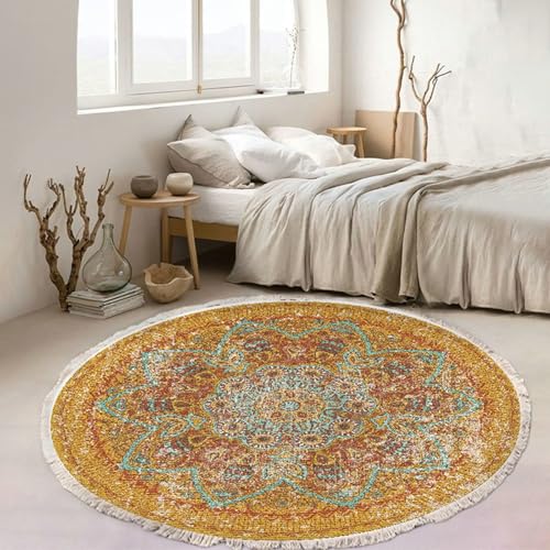 Mesnt Teppich Bürostuhl, Mandala-Muster Teppiche aus Polyester Perfekt für Terrasse, Balkon, Garten & Küche, Gelbgrün, Stil 1, Größe: Rund 80cm von Mesnt