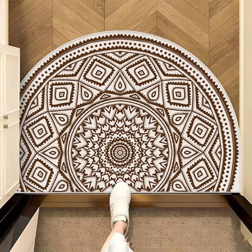 Mesnt Teppich Fußmatte, Mandala-Muster Teppiche aus Polyester Ideal für Terrasse Balkon Wohnzimmer & Küche, Kaffee, Stil 1, Größe: Halbkreis 40x60cm von Mesnt