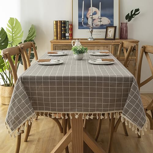 Mesnt Tischtuch Grau Stoff, Baumwolle Kariert Tischtuch für Küche, Picknick, Tischdekoration, Grau, Stil 4, 140 x 220 cm von Mesnt