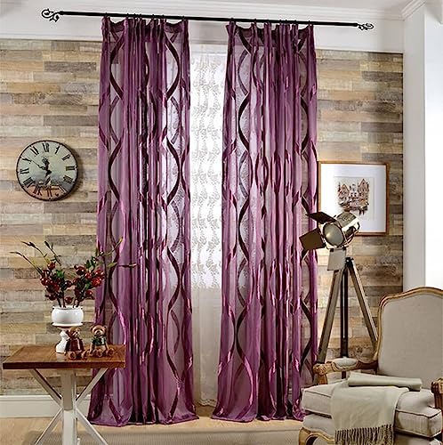 Mesnt Transparenter Vorhang Outdoor, Transparenter Vorhang mit gestricktem Unendlichkeitssymbol-Muster, halbtransparent aus Polyester, Lila-Haken, 132x244CM-2 STÜCK von Mesnt