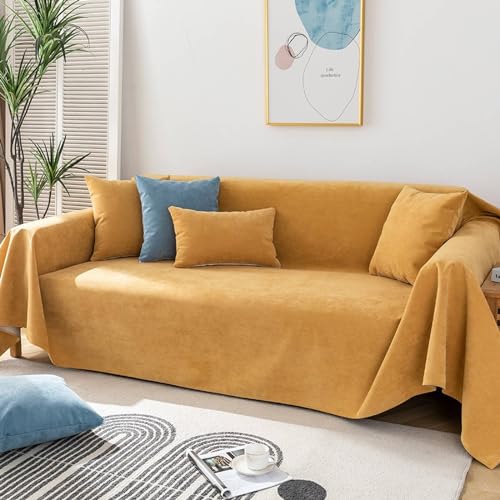 Mesnt Überwurf für Sofa, Kurkuma Waschbar Sofa Protection Cover Schonbezug Couch Einfarbig aus Polyester, 180x400cm von Mesnt