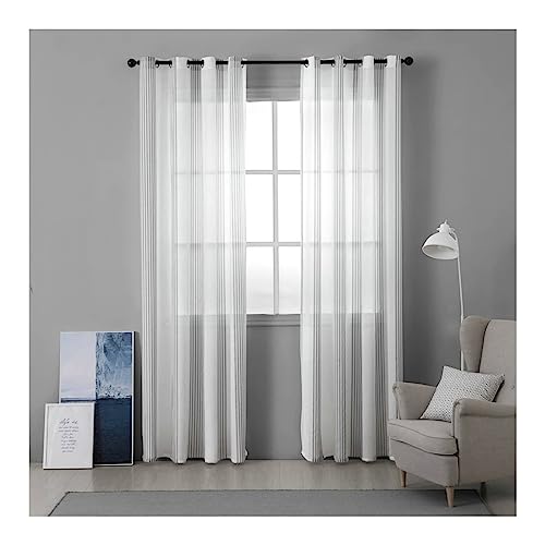 Mesnt Voile Vorhang mit Ösen, Polyester Halbtransparenter Netzvorhang mit Streifenmuster, Grau, H115 x B107 cm von Mesnt