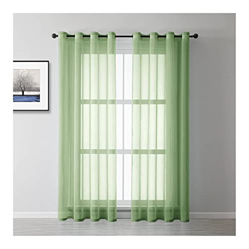 Mesnt Vorhänge Durchsichtig, Polyester Unifarbener Voile Vorhang halbtransparent, Grün, H183 x B132 cm von Mesnt