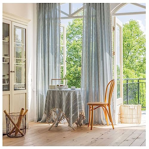 Mesnt Vorhänge Durchsichtig Grau, Eleganter halbtransparenter transparenter Vorhang mit Quaste für Wohnzimmer/Schlafzimmer aus Polyester, Grau-Haken, 140x180CM-2 STÜCK von Mesnt