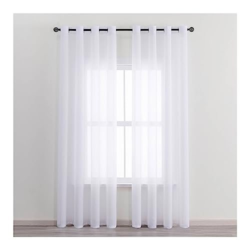 Mesnt Vorhänge Transparent, Polyester Weißer halbtransparenter Voile-Netzvorhang, Weiß, H115 x B132 cm von Mesnt