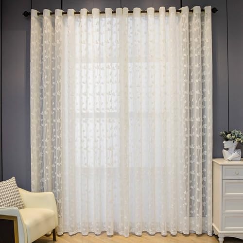 Mesnt Vorhänge Transparent mit Ösen, Halbdurchsichtige Vorhänge mit Stickerei-Blattranken-Muster für das Wohnzimmer, Beige Weiß, 137 x 214 cm Mesnt Vorhänge Transparent mit Ösen, Halbdurchsichtige Vorhänge mit Stickerei-Blattranken-Muster für das Wohnzimmer, Beige Weiß, 137 x 214 cm von Mesnt