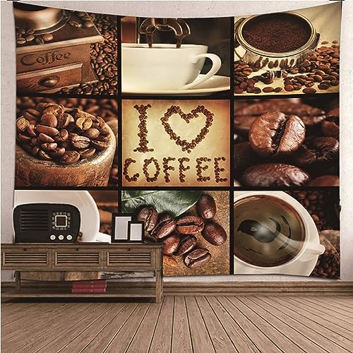 Mesnt Wandteppich Aesthetic, Polyester Wandteppich mit Kaffee Bilder Puzzle Weichen Stoff Wohnzimmer Schlafzimmer Teppich Picknickdecke Wanddeko, Braun, 210 x 140 cm von Mesnt