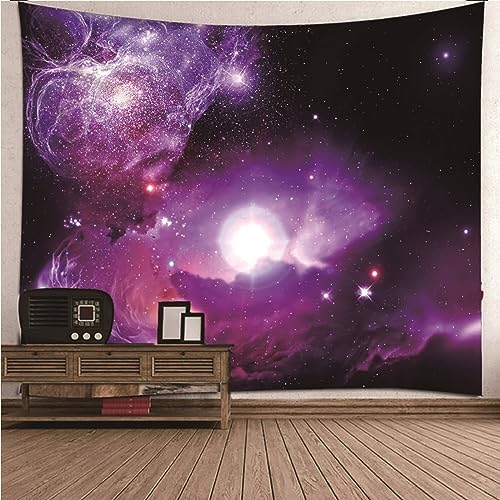 Mesnt Wandteppich Aesthetic, Polyester Wandteppiche mit Universum Thema Sternenhimmel Wandbehang Bettwäsche Tapisserie, Lila, 200 x 200 cm von Mesnt