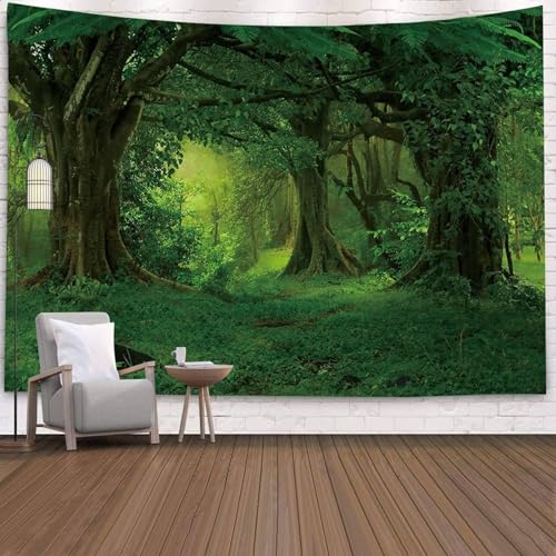 Mesnt Wandteppich Natur Groß, Wald Natur Landschaft Wandbehang Wandtuch, Wohnzimmer Schlafzimmer Picknickdecke Teppich Yogamatte Wanddeko, (Grün, 200x200cm) von Mesnt