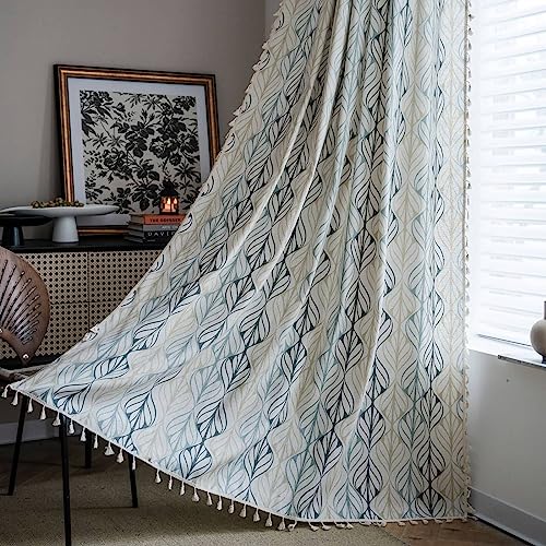 Mesnt White Drapes for Wedding, Cotton Semi Blackout Window Curtains with Leaf Pattern for Bedroom, Living Room, White (Grommets), 59W x 102H inch von Mesnt