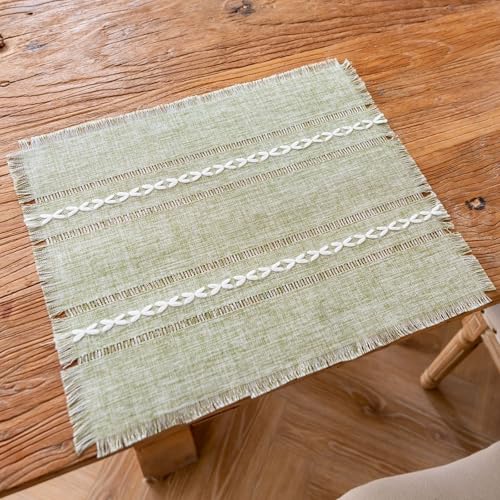 Platzdeckchen Stoff Waschbar, 2er-Set Rechteck mit Webstreifen und Fransen Platzset Modern, Tischset für Küchen Zuhause Esszimmertisch Restaurant, 45x38cm, Grün von Mesnt