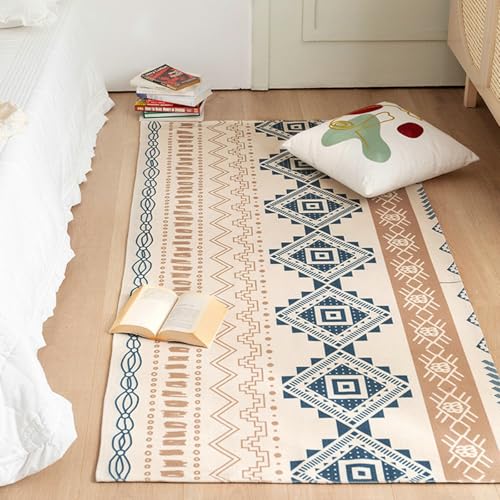 Teppich Bürostuhl, Geometrisches Muster Teppiche aus Baumwoll-Leinen Ideal für Terrasse Balkon Wohnzimmer & Küche, Blaubraun, Größe: Rechteckig 65x180cm von Mesnt