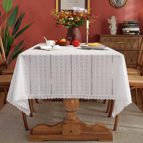 Tischdecke Spitze Vintage, Baumwollspitze Gestickte Blume mit Spitze Tischtuch für Küche, Picknick, Tischdekoration, Weiß, StilA, 120 x 160 cm von Mesnt