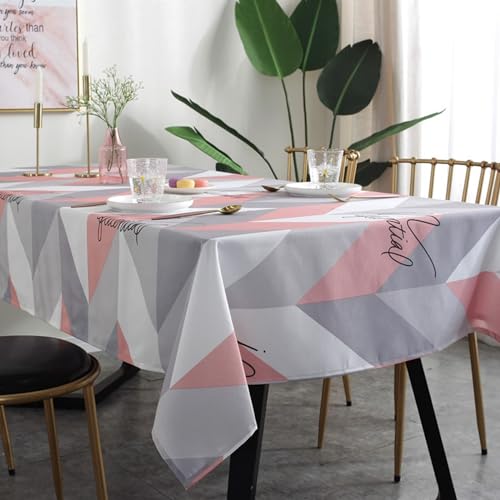 Tischdekoration Hochzeit, Polyester Geometrisches Muster Tischtuch für Esszimmer, Garten, Party, Hochzeiten oder Haushalt, Rosa Grau, Stil 1, 135 x 180 cm von Mesnt