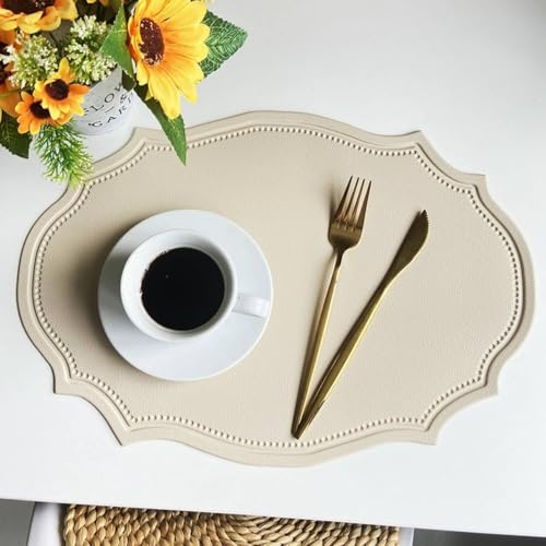 Tischset Modern Wohnzimmer, 6 Stück Abwischbar Hitzebeständig Spezielle Form Platzsets, Küchen-Tischsets für Esstisch, 43x29.5cm, Beige Gelb von Mesnt