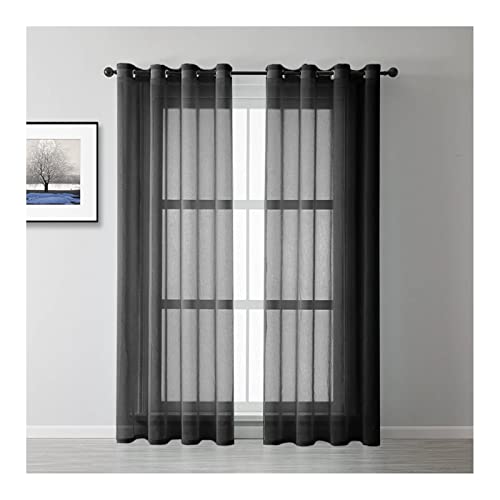 Vorhänge Durchsichtig, Polyester Transparenter Netz-Voile-Vorhang in Reiner Farbe, halbtransparent, Schwarz, H183 x B86 cm von Mesnt