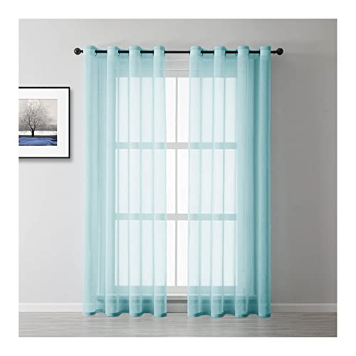 Vorhänge Transparent, Polyester Reine Farbe Netz Voile Scher Vorhang Halbtransparent, Azurblau, H214 x B137 cm von Mesnt