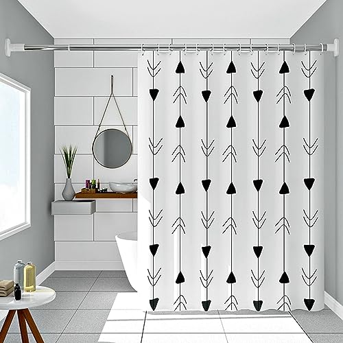 Wasserdichter Duschvorhang, 300x200cm Badezimmer-Duschvorhang mit Metallösen aus PEVA Geometrisches Pfeilmuster, Schwarz-Weiss von Mesnt