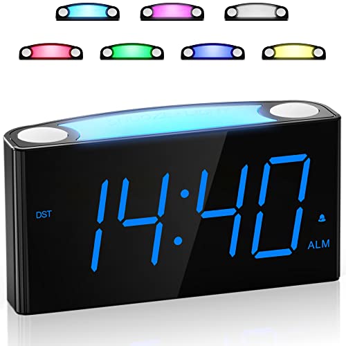 Lauter Digitaler Wecker, Großes LED-Display, 7-Farben-Nachtlicht, Dimmer, 2 USB-Ladeanschlüsse, 12/24 H, Steckdose, Batterie-Backup für schwere Schläfer Kinder Teenager Jungen Mädchen Senioren von Mesqool