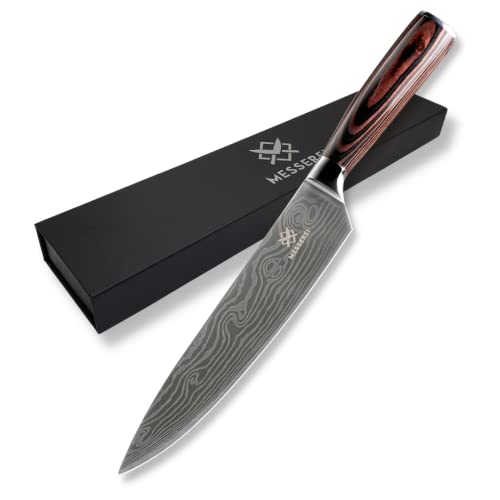 MESSEREI - Kochmesser mit extrem scharfer 20cm Klinge - Profi Küchenmesser & Fleischmesser aus hochwertigem 7CR17 Edelstahl - Chefmesser, Allzweckmesser mit Rosen-Holz-Griff für Gemüse, Fisch, Fleisch MESSEREI - Kochmesser mit extrem scharfer 20cm Klinge - Profi Küchenmesser & Fleischmesser aus hochwertigem 7CR17 Edelstahl - Chefmesser, Allzweckmesser mit Rosen-Holz-Griff für Gemüse, Fisch, Fleisch von Messerei