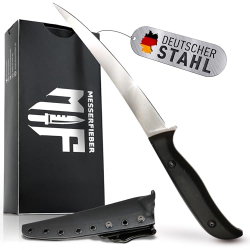 Messerfieber Filetiermesser 16 cm – Flexibles Fillet Knife aus Edelstahl 1.4116, Küchenmesser & Angelmesser mit rutschfestem Griff und robuster Kydex-Scheide (3 Farben) (Schwarz) von Messerfieber M F