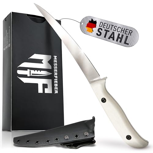 Messerfieber Filetiermesser 16 cm – Flexibles Fillet Knife aus Edelstahl 1.4116, Küchenmesser & Angelmesser mit rutschfestem Griff und robuster Kydex-Scheide (3 Farben) (Weiß) von Messerfieber M F