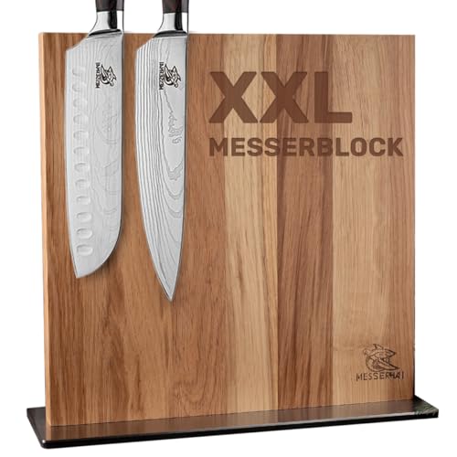 Messerhai Messerblock aus weißer Eiche, magnetischer Messerhalter mit Edelstahlfuß – beidseitig nutzbar für bis zu 10 Messer, hygienische Aufbewahrung, starke Neodym-Magnete, kratzfestes Design von Messerhai