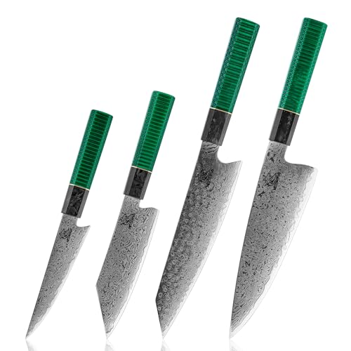 Messerhai Damast-Messerset Wasabi, 4-teiliges Premium-Küchenmesser-Set mit gehämmerten Klingen Kiritsuke 8,5", Kiritsuke 5", Chefmesser 8,5", Universalmesser 5", in Geschenkbox von Messerhai