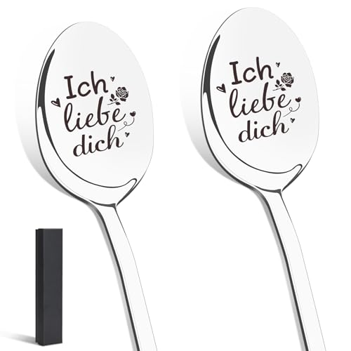 Ich Liebe Dich Löffel, 2 Kaffeelöffel mit Gravur als Jahrestag Geschenk für Ehefrau Ehemann, Valentinstag Geburtstag Weihnachten Liebesgeschenke für Freundin Freund Paare Männer Frauen von MestectPET