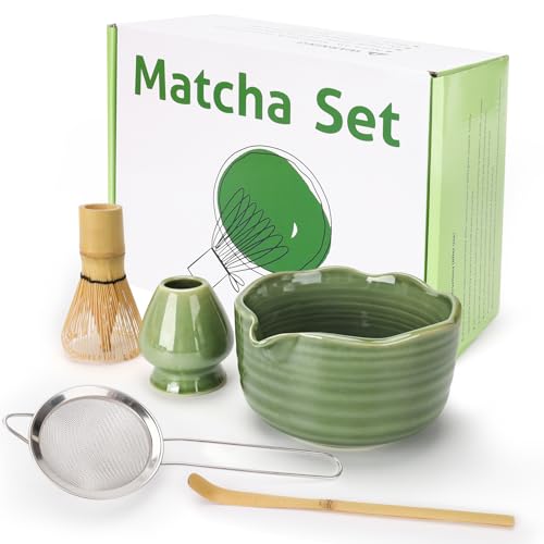 MestectPET 5 Stück Matcha Set mit Matcha Besen, Porzellan Matcha Schale und Besenhalte, Sieb und Löffel, Geschenk für Matcha-Liebhaber, Grün MestectPET 5 Stück Matcha Set mit Matcha Besen, Porzellan Matcha Schale und Besenhalte, Sieb und Löffel, Geschenk für Matcha-Liebhaber, Grün von MestectPET