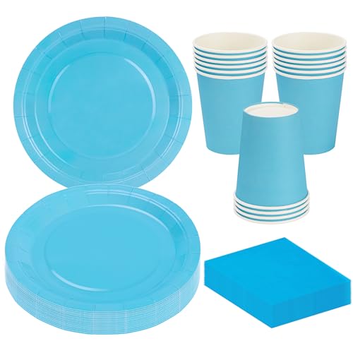 MestectPET 56 Stück Blau Partygeschirr Set, Pappteller Becher Servietten für 16 Gäste, Geschirr Set für Geburtstage Hochzeiten Babypartys Partys und Feiertage Tischdekorationen MestectPET 56 Stück Blau Partygeschirr Set, Pappteller Becher Servietten für 16 Gäste, Geschirr Set für Geburtstage Hochzeiten Babypartys Partys und Feiertage Tischdekorationen von MestectPET
