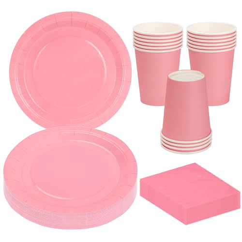MestectPET 56 Stück Rosa Partygeschirr Set, Pappteller Becher Servietten für 16 Gäste, Geschirr Set für Geburtstage Hochzeiten Babypartys Partys und Feiertage Tischdekorationen MestectPET 56 Stück Rosa Partygeschirr Set, Pappteller Becher Servietten für 16 Gäste, Geschirr Set für Geburtstage Hochzeiten Babypartys Partys und Feiertage Tischdekorationen von MestectPET